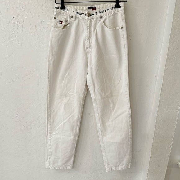 Vintage White Tommy Hilfiger High Rise Stamped Logo Waist Band Size 6 - Picture 2 of 14